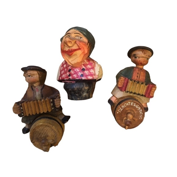 VTG Hard~Carved Set of 3 German Wine Cork Toppers Wood 3” Wine Tasting Colorful - Picture 14 of 14
